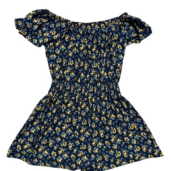 Mango Floral Off Shoulder Romper Blue Yellow Elastic Waist M - Picture 3 of 5